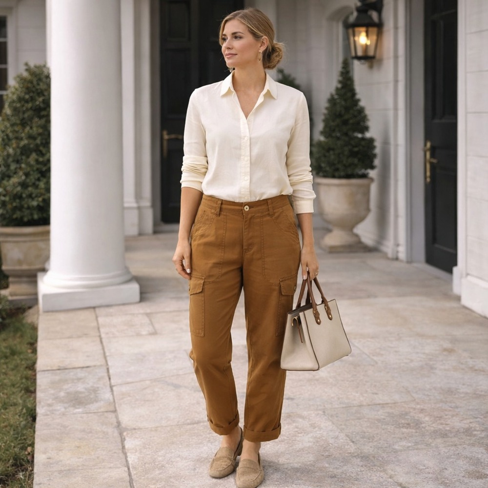 ALEX MILL Cargo Pants Brown Utility‎ Straight Pocket Cotton Blend Women Size 14